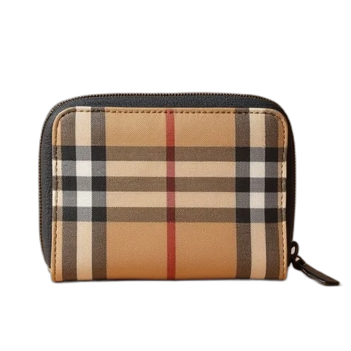 vintage, check, zipped, wallet transparent PNG cut-out