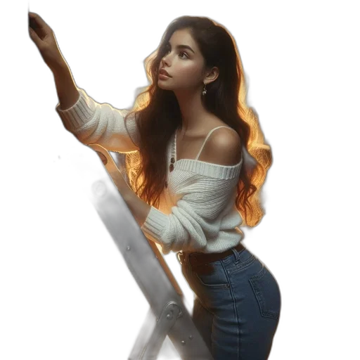 dress, hair, weapon, staff transparent PNG cut-out