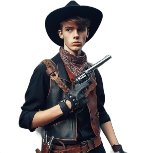 weapon, staff, hat, jacket transparent PNG cut-out