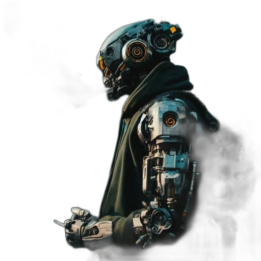 robot, jacket, weapon, staff transparent PNG cut-out