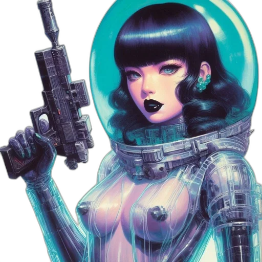 robot, weapon, cyberpunk, comic book art transparent PNG cut-out