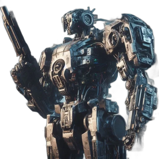 robot, weapon, concept art, 3d render transparent PNG cut-out