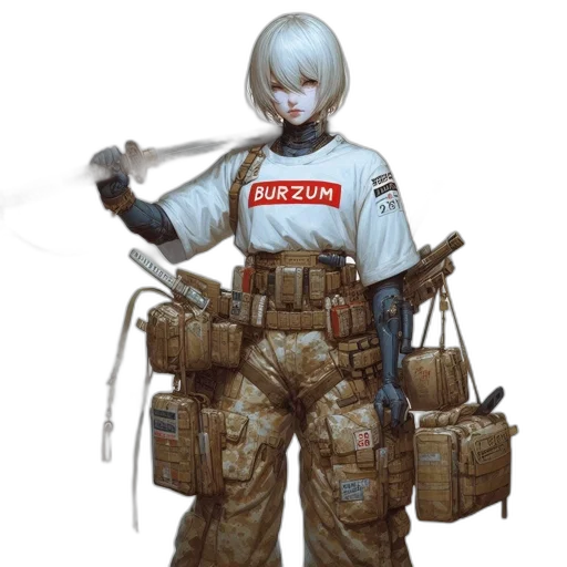 weapon, robot, jacket, staff transparent PNG cut-out