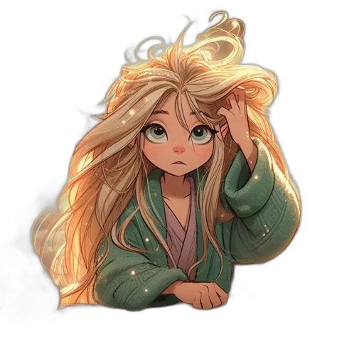 hair, dragon, staff, jacket transparent PNG cut-out