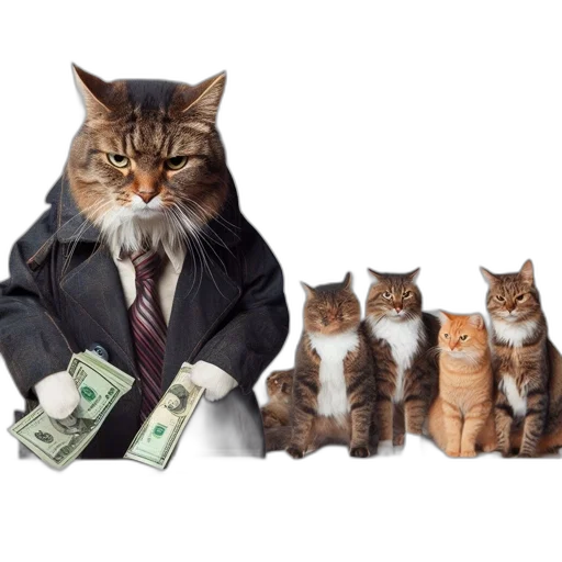 comedic, scenario, suited, cat transparent PNG cut-out