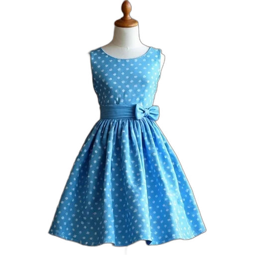 dress, 3d render, blue, polka transparent PNG cut-out