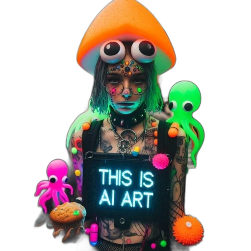 robot, jacket, creature, staff transparent PNG cut-out