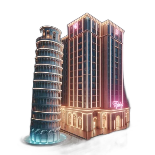 building, 3d render, concept art, vaporwave transparent PNG cut-out