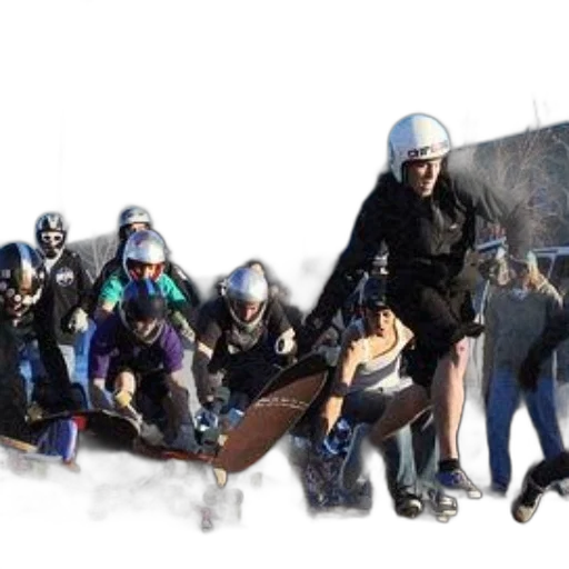 group, skateboarders, wearing, helmets transparent PNG cut-out
