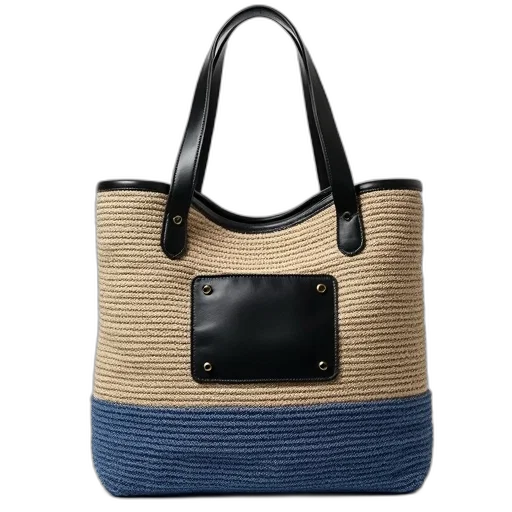 blue, beige, woven, tote transparent PNG cut-out