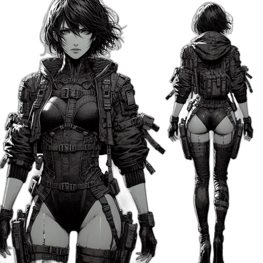jacket, weapon, concept art, cyberpunk transparent PNG cut-out