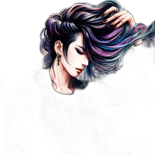hair, watercolor, photorealistic, fantasy art transparent PNG cut-out