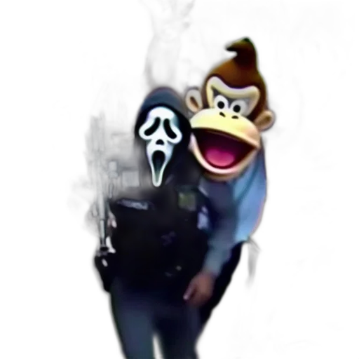 mask, jacket, creature, staff transparent PNG cut-out