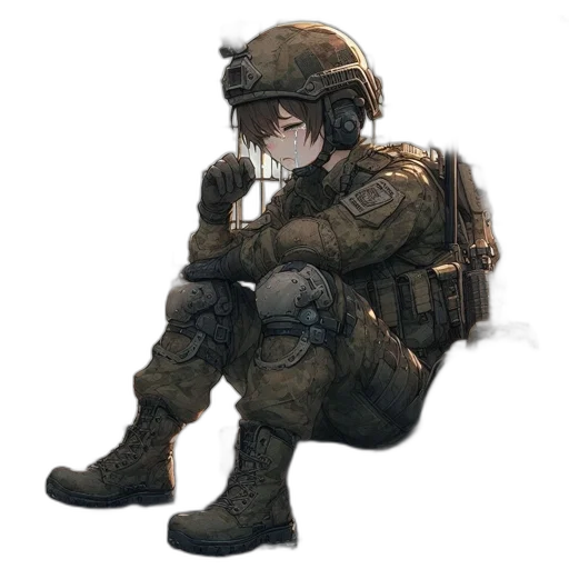 weapon, staff, face, jacket transparent PNG cut-out