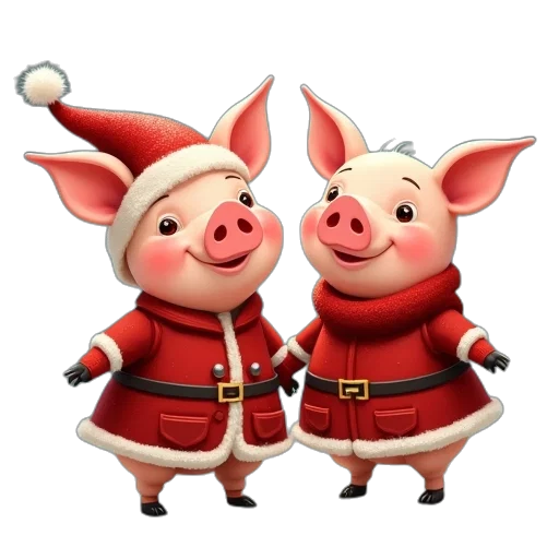 3d render, pigs, christmas, clothes transparent PNG cut-out