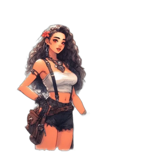 dress, staff, hair, weapon transparent PNG cut-out