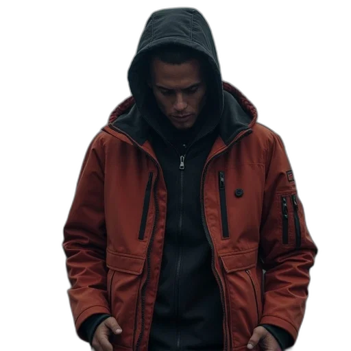 jacket, face, staff, cyberpunk transparent PNG cut-out