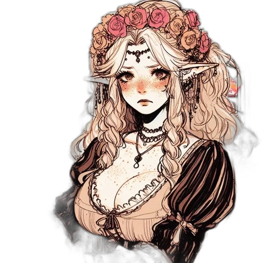 flower, dress, crown, watercolor transparent PNG cut-out