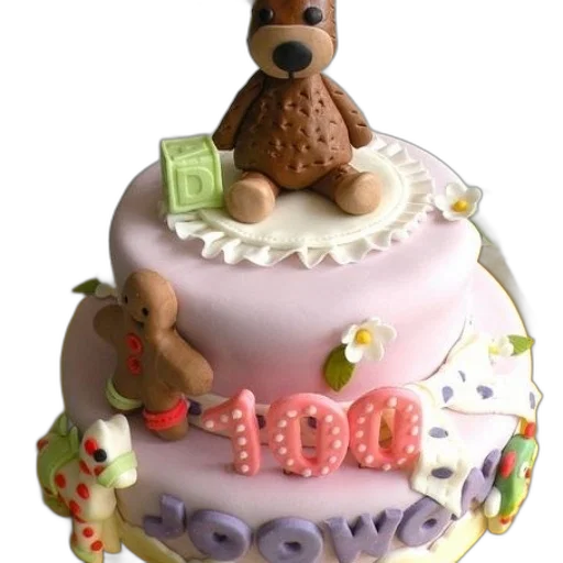 3d render, two-tiered, cake, teddy transparent PNG cut-out