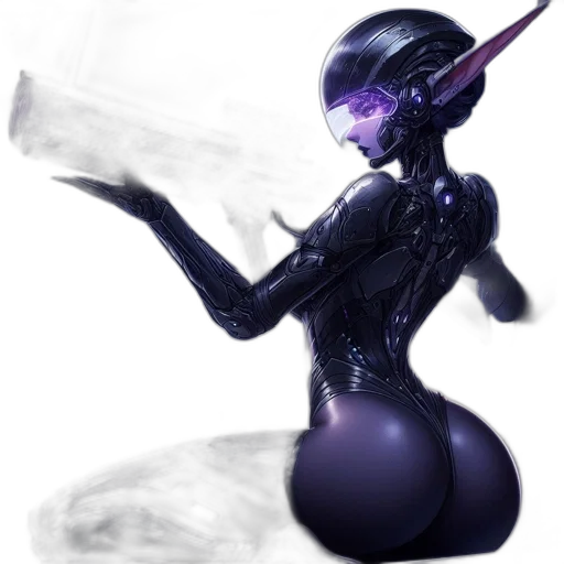 robot, mask, staff, fantasy art transparent PNG cut-out