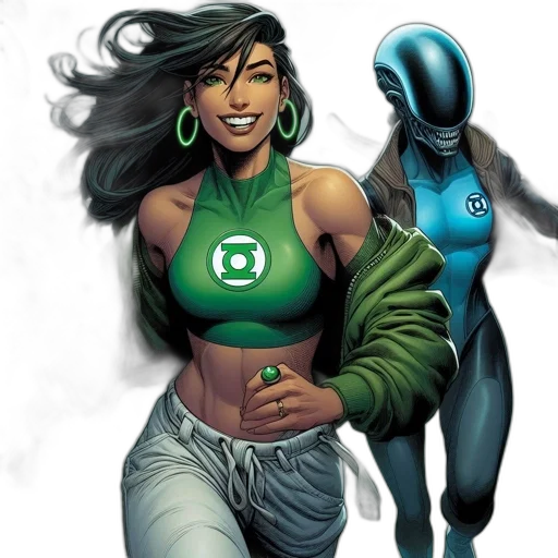 comic book art, concept art, green, two transparent PNG cut-out