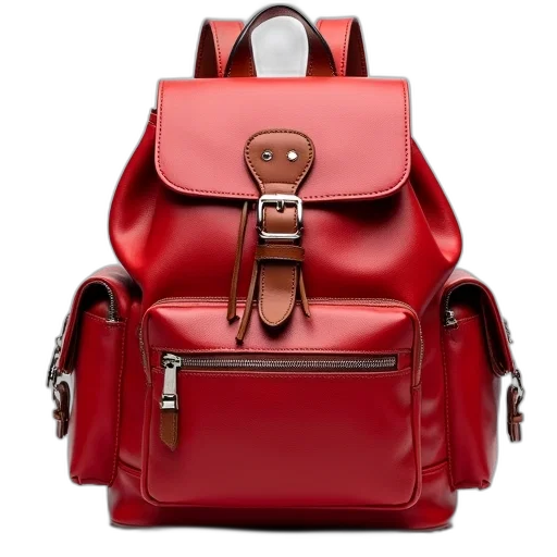 3d render, red, leather, backpack transparent PNG cut-out