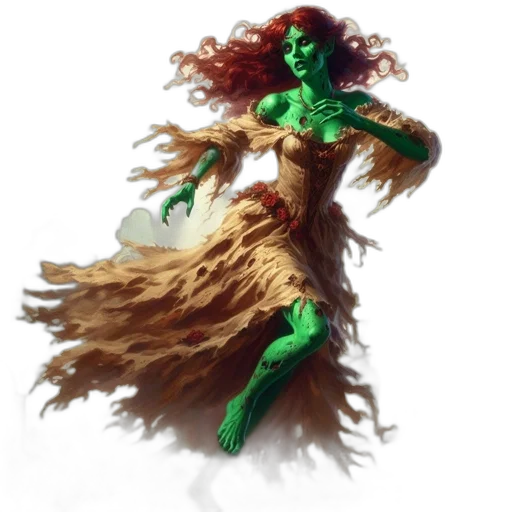 creature, hair, dress, staff transparent PNG cut-out