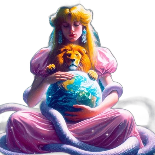 creature, crown, dress, vaporwave transparent PNG cut-out