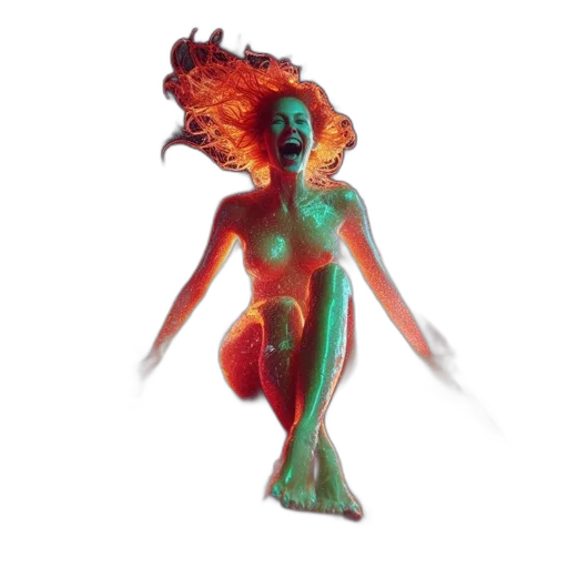 hair, creature, dress, staff transparent PNG cut-out