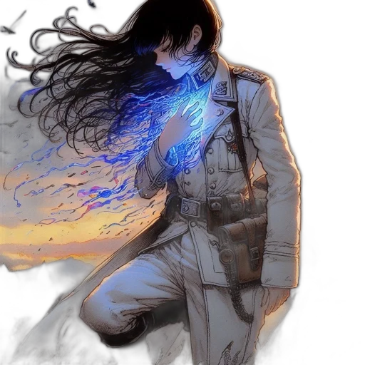 jacket, robot, hair, sword transparent PNG cut-out