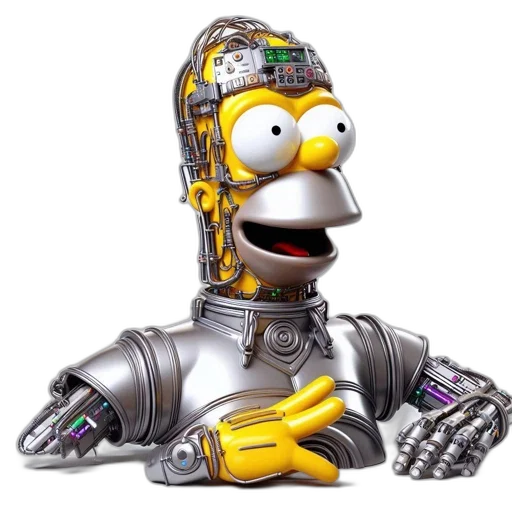 robot, staff, 3d render, cyberpunk transparent PNG cut-out