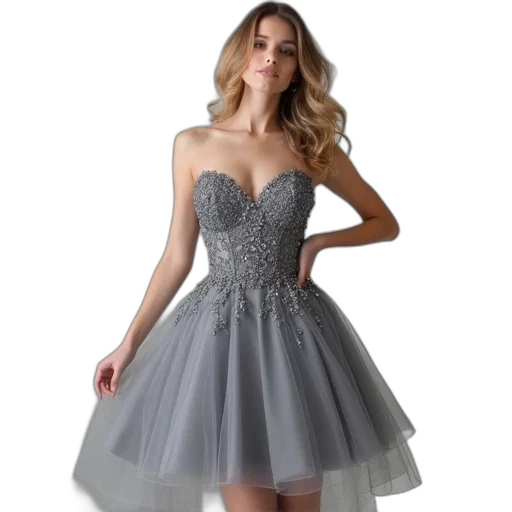 dress, monochrome, short, prom transparent PNG cut-out