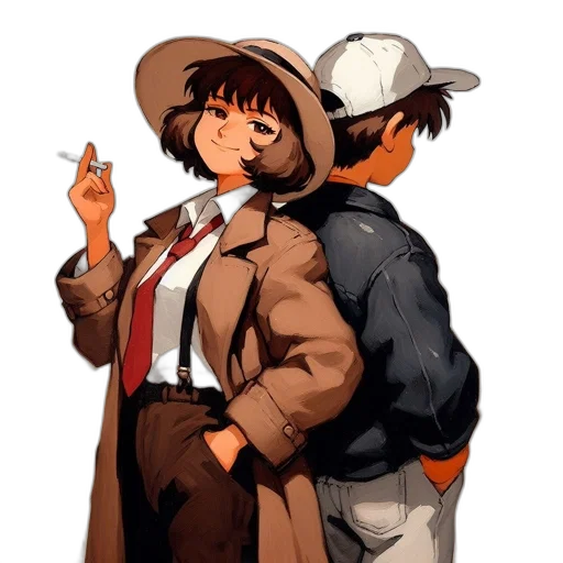 jacket, hat, staff, concept art transparent PNG cut-out