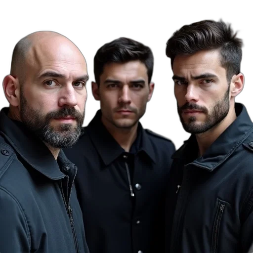 staff, jacket, group, three transparent PNG cut-out