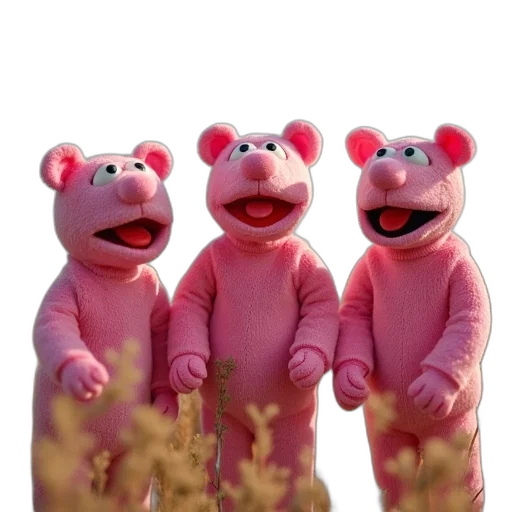 3d render, group, puppets, pink transparent PNG cut-out