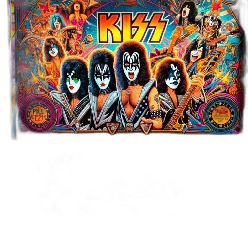 kiss-themed, pinball, machine, vibrant transparent PNG cut-out