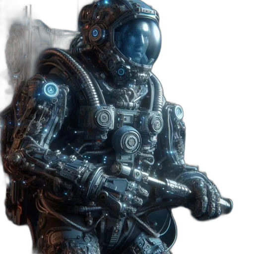 robot, staff, weapon, jacket transparent PNG cut-out