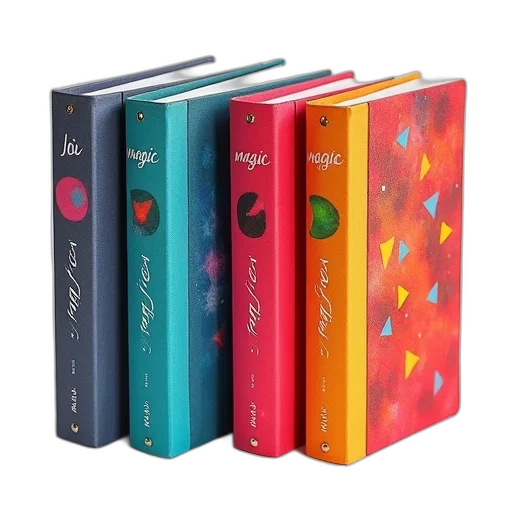 colorful, set, four, notebooks transparent PNG cut-out
