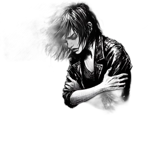 jacket, hair, weapon, staff transparent PNG cut-out