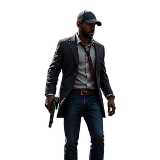 jacket, hat, staff, weapon transparent PNG cut-out