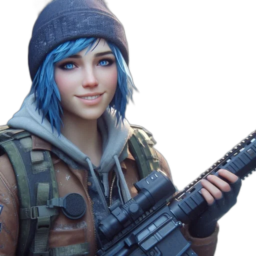 weapon, face, staff, jacket transparent PNG cut-out