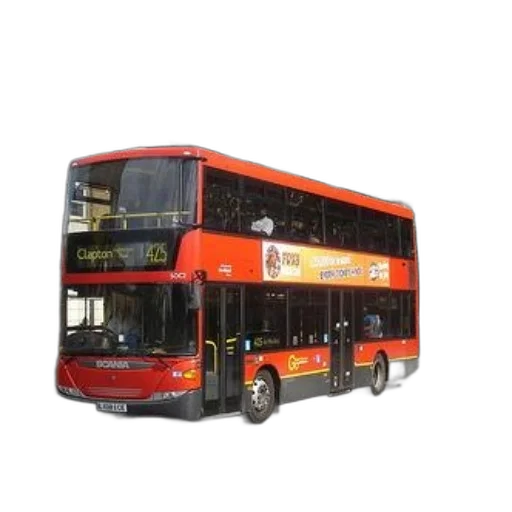 photorealistic, 3d render, red, double-decker transparent PNG cut-out