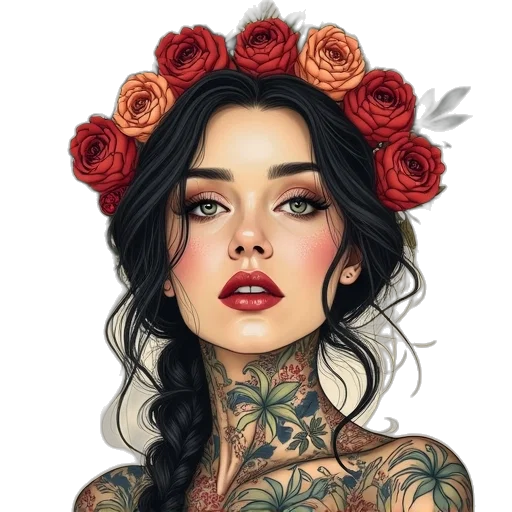 dress, flower, face, crown transparent PNG cut-out