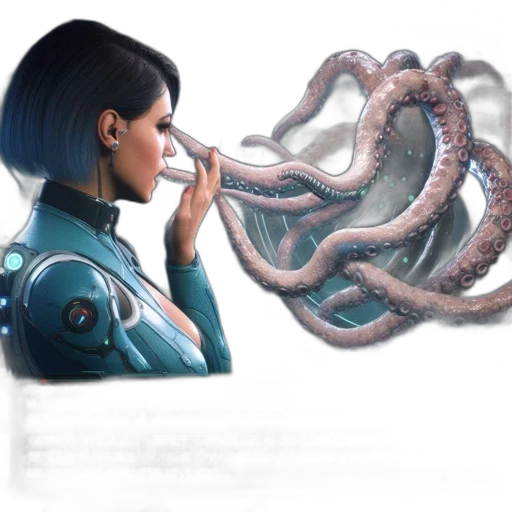 creature, robot, hair, concept art transparent PNG cut-out