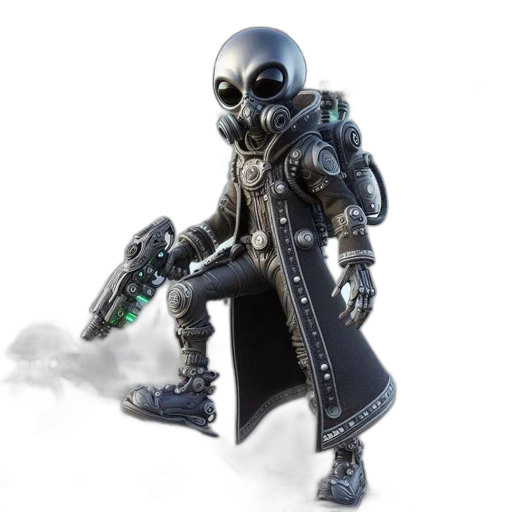 robot, weapon, concept art, 3d render transparent PNG cut-out