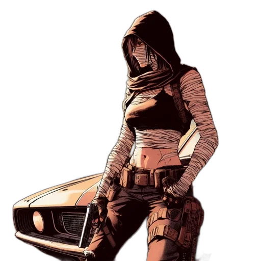 weapon, jacket, robot, comic book art transparent PNG cut-out