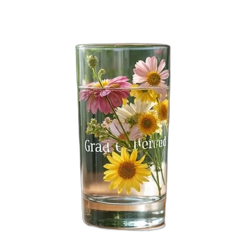 bottle, flower, photorealistic, clear transparent PNG cut-out