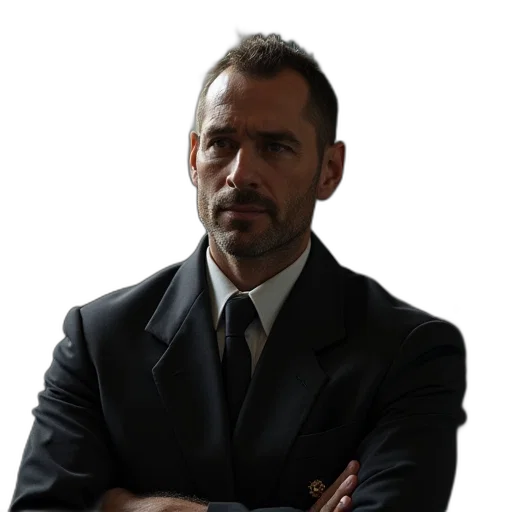 staff, jacket, face, photorealistic transparent PNG cut-out