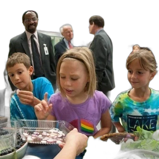 group, children, looking, tray transparent PNG cut-out