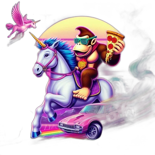 dragon, car, vaporwave, concept art transparent PNG cut-out